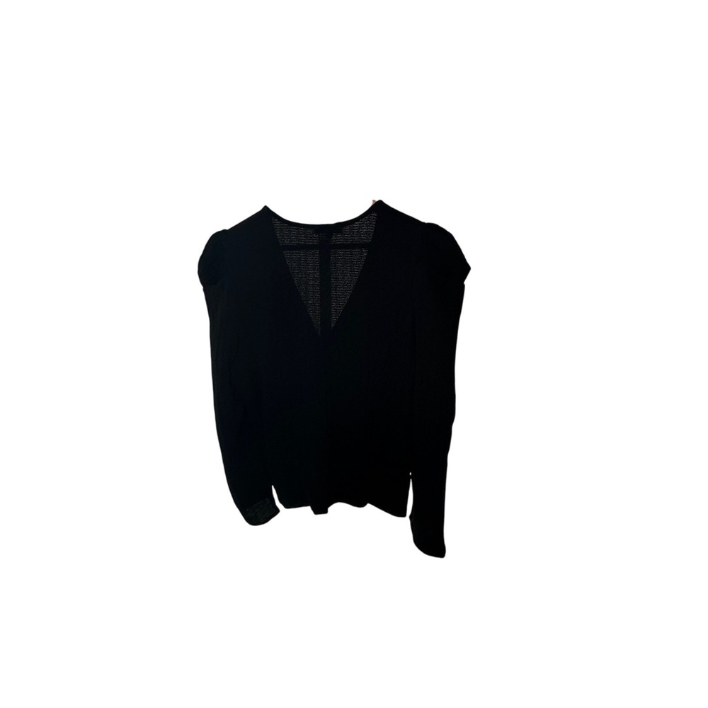 Moon River Black Blouse Wrap Top Long Sleeve Ruched Sleeve V‎ Neck Womens Large - Picture 2 of 10